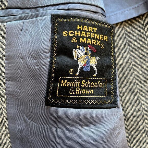 Vintage Tweed Wool Sport Coat Jacket Men 40R Herringbone Gray Hart Shaffner Marx - Picture 7 of 11